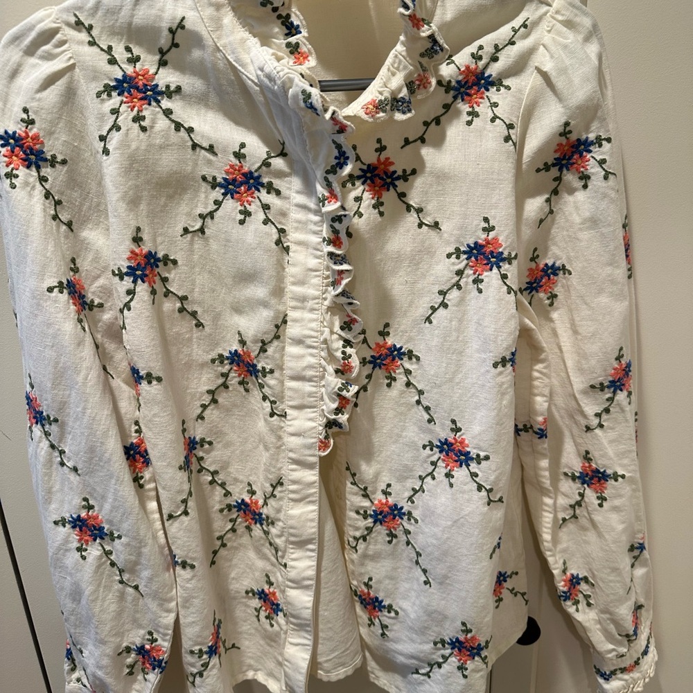 Sezane Floral Embroidered Blouse